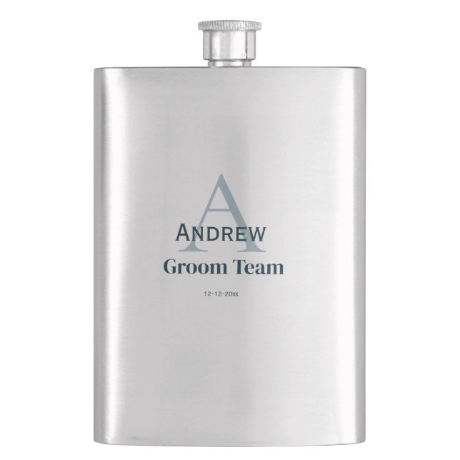personalised simple monogram groom team groomsmen  hip flask (Front)