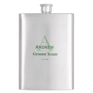 personalised simple monogram groom team groomsmen  hip flask