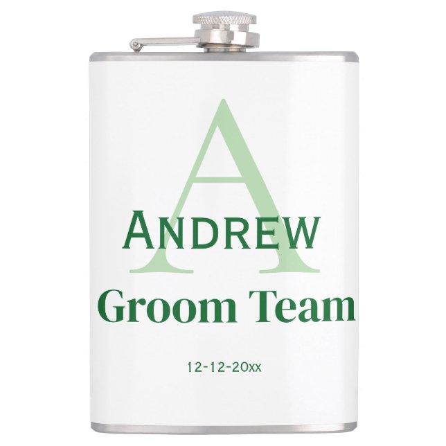 personalised simple monogram groom team groomsmen  hip flask (Front)