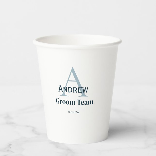 personalised simple monogram groom team groomsmen  paper cups (Front)