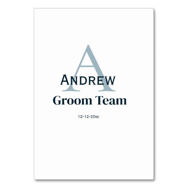personalised simple monogram groom team groomsmen  table number (Front)