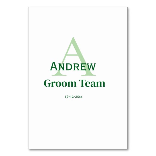 personalised simple monogram groom team groomsmen  table number (Front)