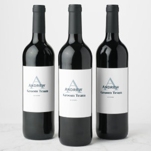 personalised simple monogram groom team groomsmen wine label