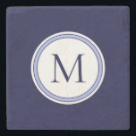 Personalised Simple Monogram Initial | Blue Stone Coaster<br><div class="desc">Personalised coaster features simple design with stylised monogram medallion in blue and white. Monogram initial presented in stylish modern typography. Personalise with your custom monogram initial using the field provided,  or use the "message" button to contact the designer for help.</div>