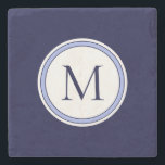 Personalised Simple Monogram Initial | Blue Stone Coaster<br><div class="desc">Personalised coaster features simple design with stylised monogram medallion in blue and white. Monogram initial presented in stylish modern typography. Personalise with your custom monogram initial using the field provided,  or use the "message" button to contact the designer for help.</div>