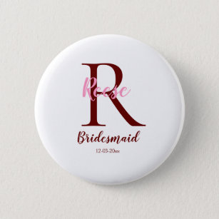 personalised simple monogram name bridesmaid date  6 cm round badge