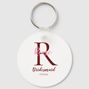 personalised simple monogram name bridesmaid date key ring