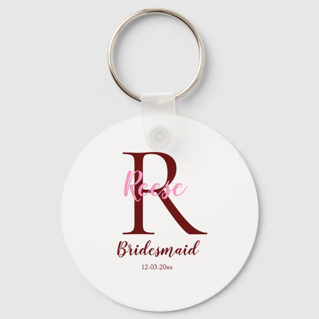 personalised simple monogram name bridesmaid date  key ring (Front)