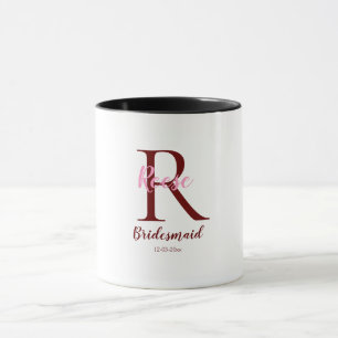 personalised simple monogram name bridesmaid date mug