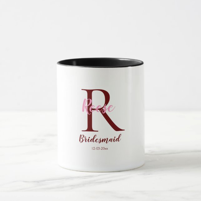 personalised simple monogram name bridesmaid date  mug (Center)