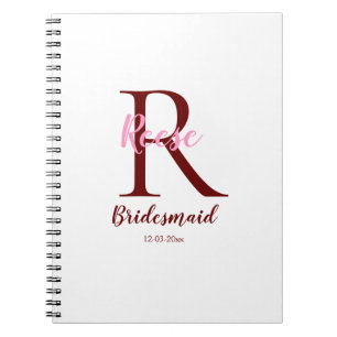 personalised simple monogram name bridesmaid date  notebook