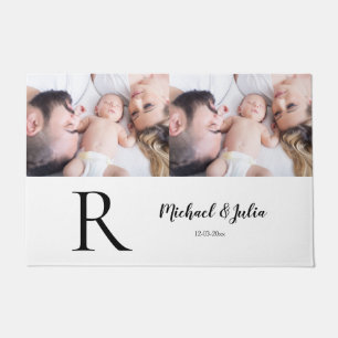 personalised simple monogram name first christmas  doormat