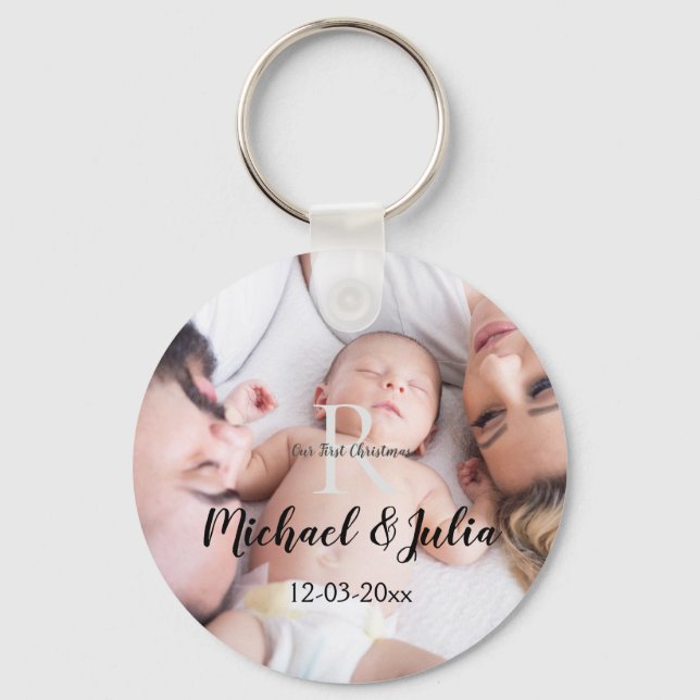 personalised simple monogram name first christmas  key ring (Front)
