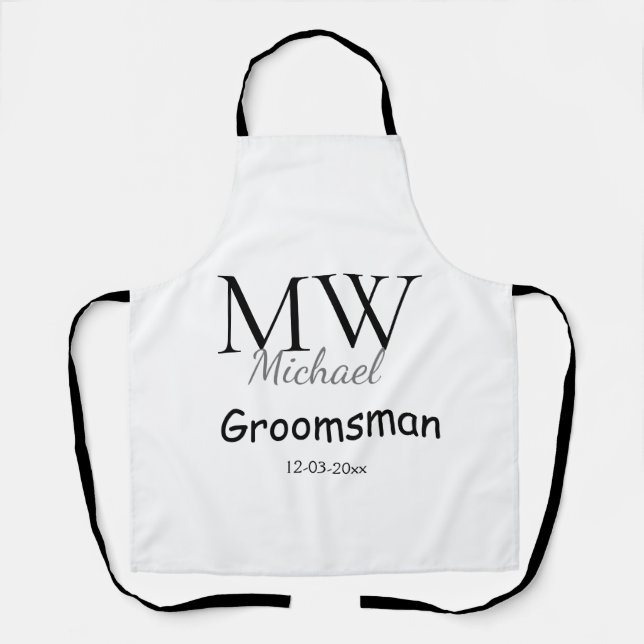 personalised simple monogram name groomsman minima apron (Front)