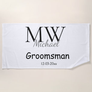 personalised simple monogram name groomsman minima beach towel