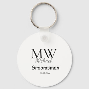 personalised simple monogram name groomsman minima key ring