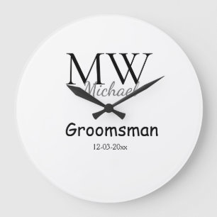 personalised simple monogram name groomsman minima large clock