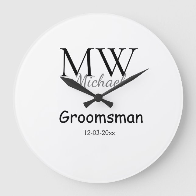 personalised simple monogram name groomsman minima large clock (Front)