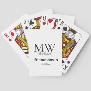 personalised simple monogram name groomsman minima playing cards