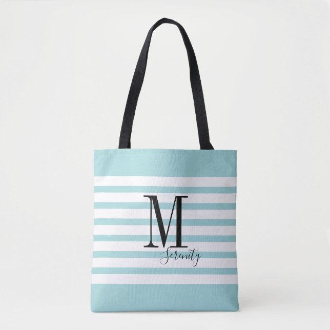 Personalised simple name and monogram beach tote bag (Front)