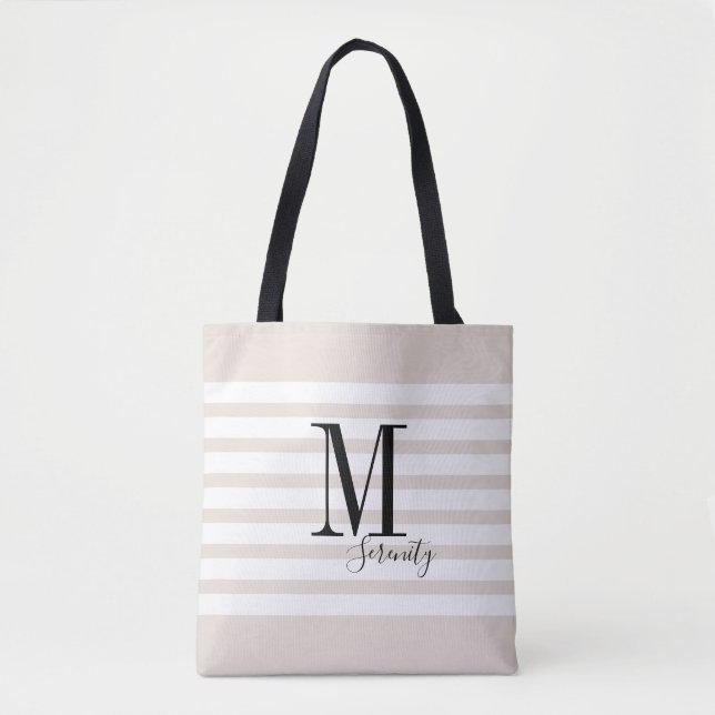 Personalised simple name and monogram beach tote bag (Front)