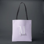 Personalised simple name and monogram purple tote bag<br><div class="desc">Elegant Modern Personalised monogram and name tote bags in black,  white and lavender purple colour,   simple and stylish. great personalised bridal party gifts at wedding party,  bridal shower or bachelorette party.  Customise the background colour with your choice.</div>