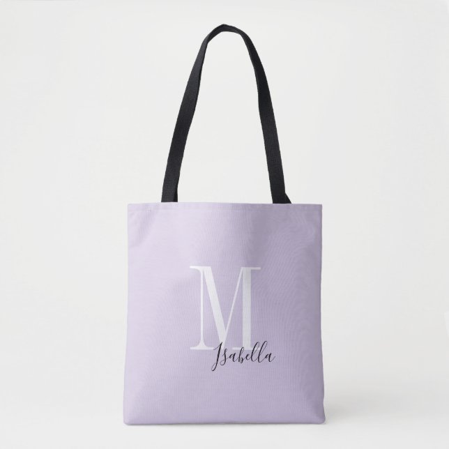 Personalised simple name and monogram purple tote bag (Front)