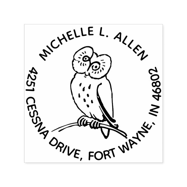 Personalised Simple Owl Round Return Address Self-inking Stamp (Design)