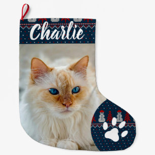 Personalised Simple Paw Pet Photo Monogram Name Large Christmas Stocking