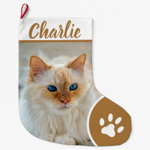 Personalised Simple Paw Pet Photo Monogram Name Large Christmas Stocking