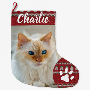 Personalised Simple Paw Pet Photo Monogram Name Large Christmas Stocking