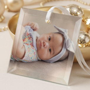 Personalised Simple Photo Newborn Baby Keepsake Glass Tree Decoration