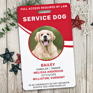 Personalised Simple Red Service Dog Photo ID Badg Badge