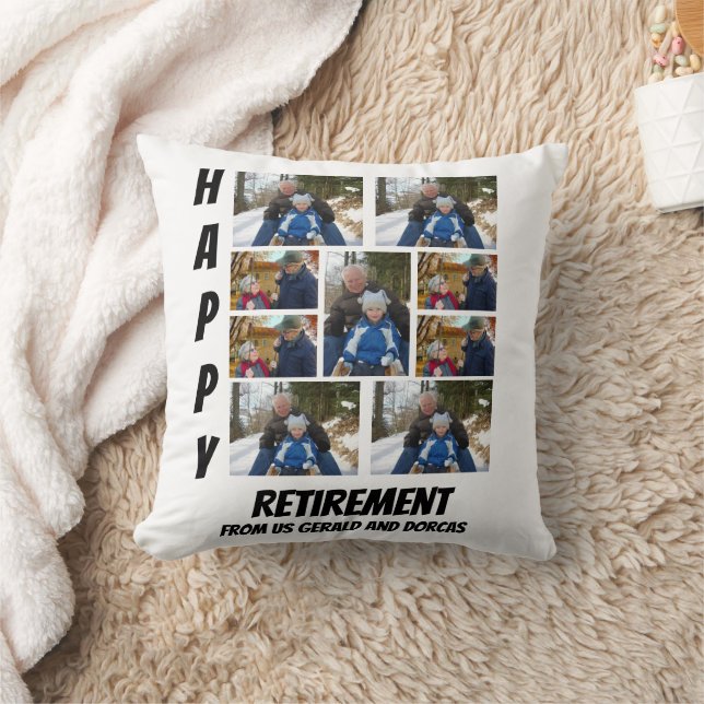 Personalised Simple Retirement  9 Photo Collage Cushion (Blanket)