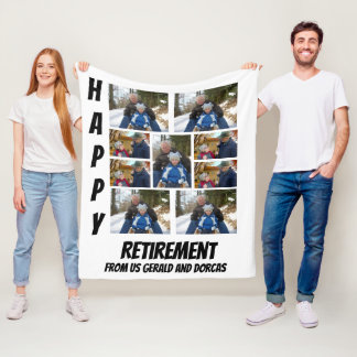 Personalised Simple Retirement  9 Photo Collage Fl Fleece Blanket