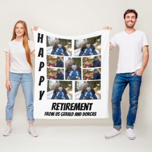 Personalised Simple Retirement  9 Photo Collage Fleece Blanket