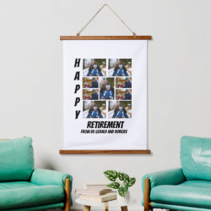 Personalised Simple Retirement  9 Photo Collage  Hanging Tapestry