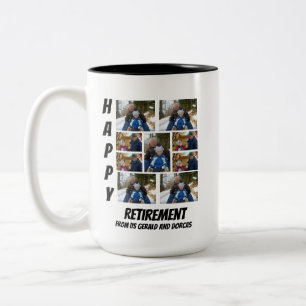 Personalised Simple Retirement 9 Photo Collage Tw Two-Tone Coffee Mug