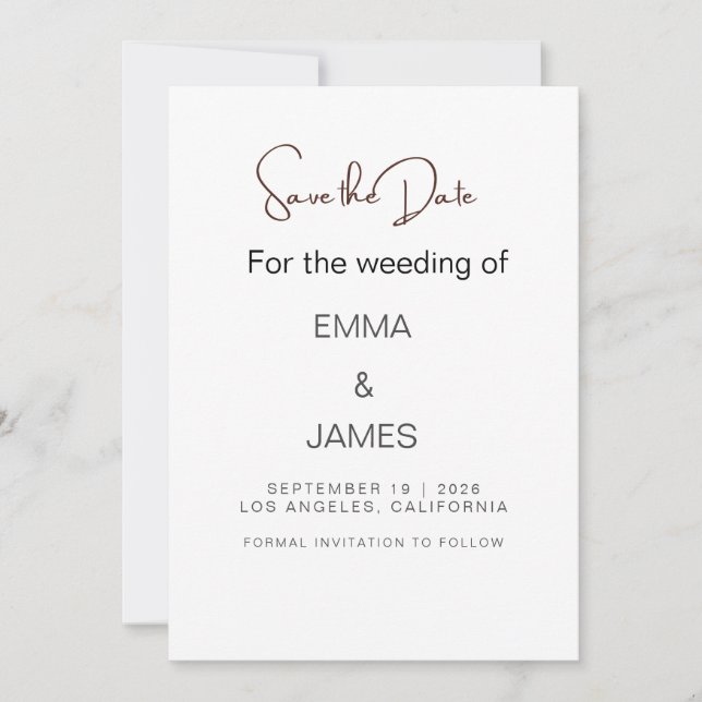 Personalised Simple Wedding Invitation Card (Front)