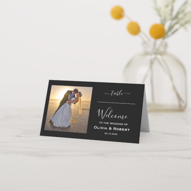 Personalised Simple Wedding Photo Place Card (Front)