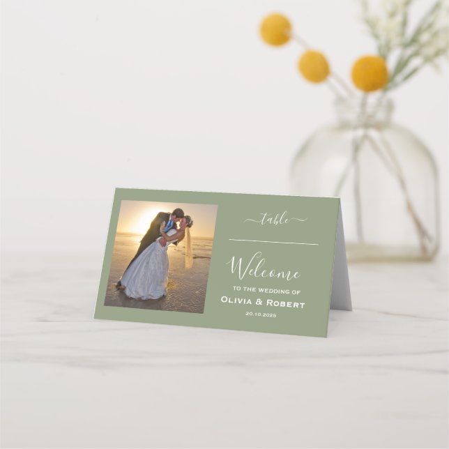 Personalised Simple Wedding Photo Place Card (Front)