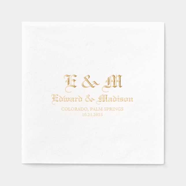 Personalised Simple Wedding Typography Foil Napkins (Front)