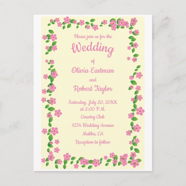 Personalised simplicity is the best floral wedding postcard (Front)