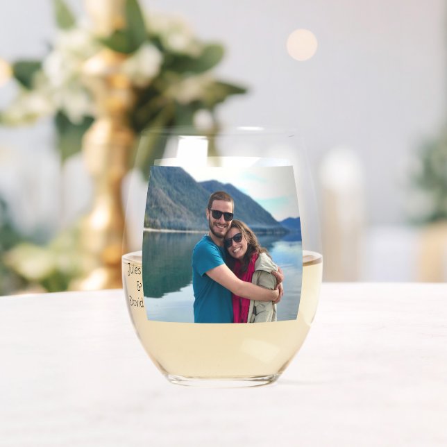 Personalised Single Photo Custom Stemless Wine Glass (Insitu (Wedding))