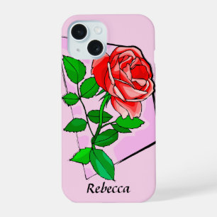 Personalised Single red rose art iPhone 15 Case