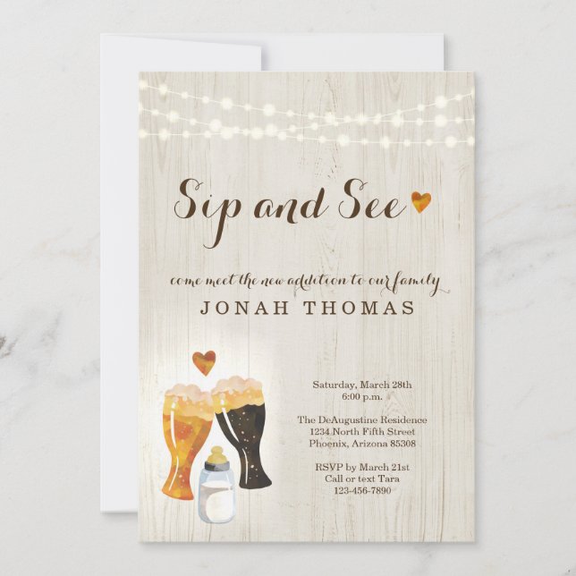 Personalised Sip and See Invitation (Front)
