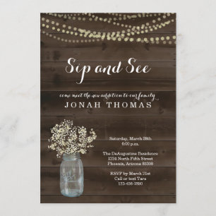 Personalised Sip and See Invitation - Rustic Wood