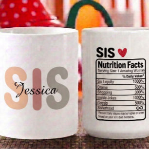 Personalised Sis Nutrition Facts Name & traits Coffee Mug