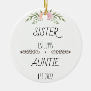 Personalised Sister Auntie Est Custom Year, Flower Ceramic Ornament
