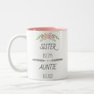 Personalised Sister Auntie Est Custom Year, Flower Two-Tone Coffee Mug
